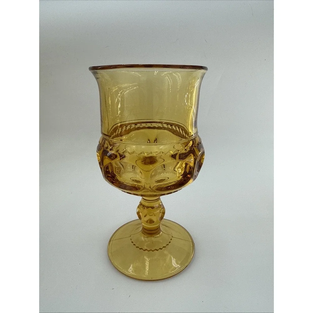 Set Of 6 Vtg Amber Indiana Glass Kings Crown Thumbprint Goblets 6